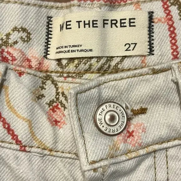 Free People We The Free Eden Slouch Jeans Cross Stitch Print Button Fly Size 27 - Picture 5 of 16